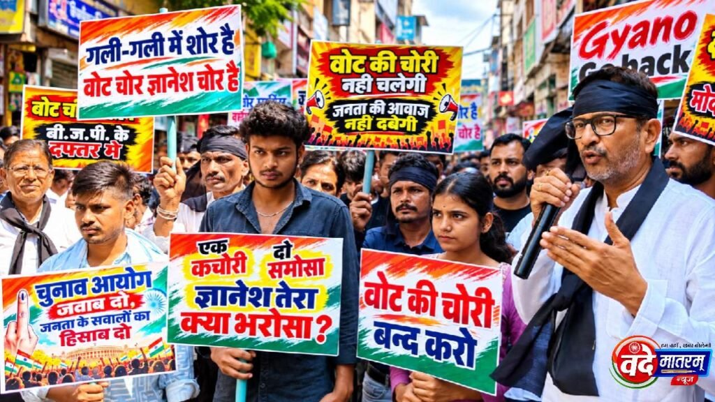 Sailana : ‘वोट चोर गद्दी छोड़’ और ‘ज्ञानेश कुमार इस्तीफा दो’ के नारों की गूंज 1 Congress protest in Sailana